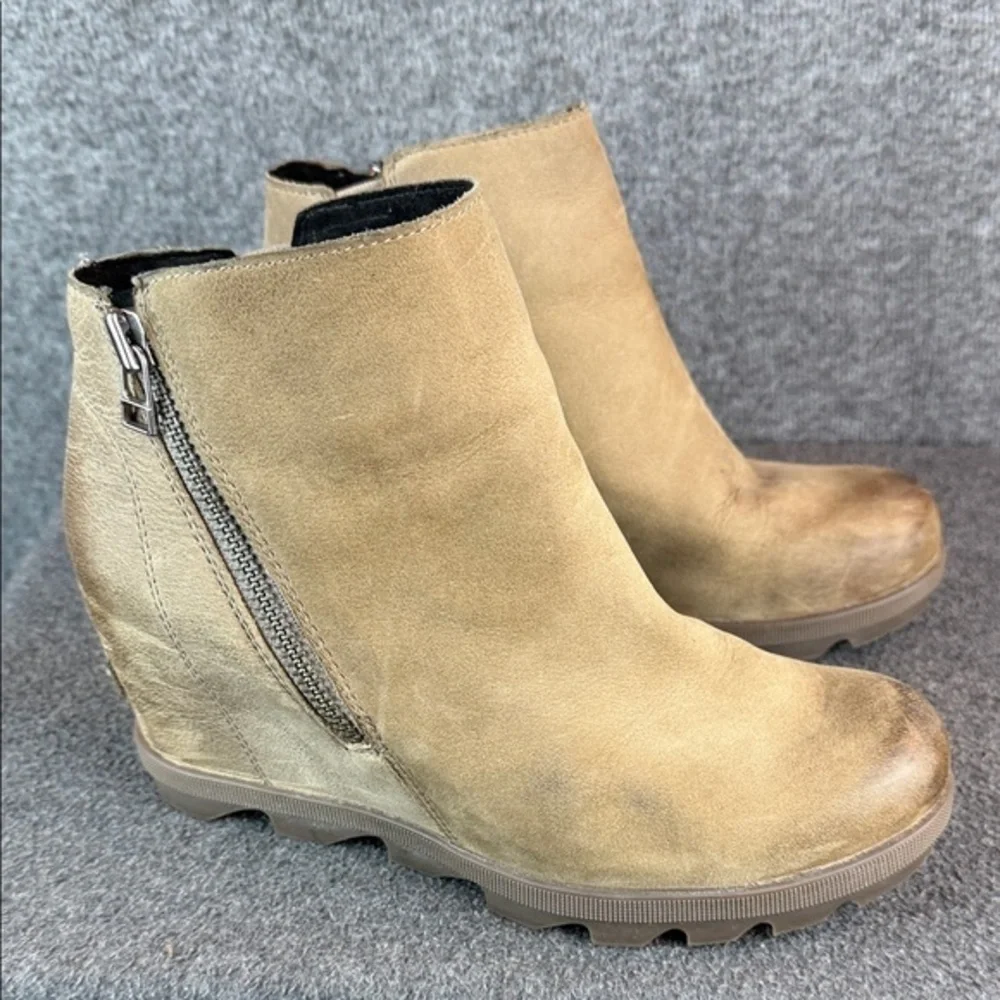 Sorel‎ Joan of Arctic Wedge II Leather Side Zip Ankle Booties Boots Size 8